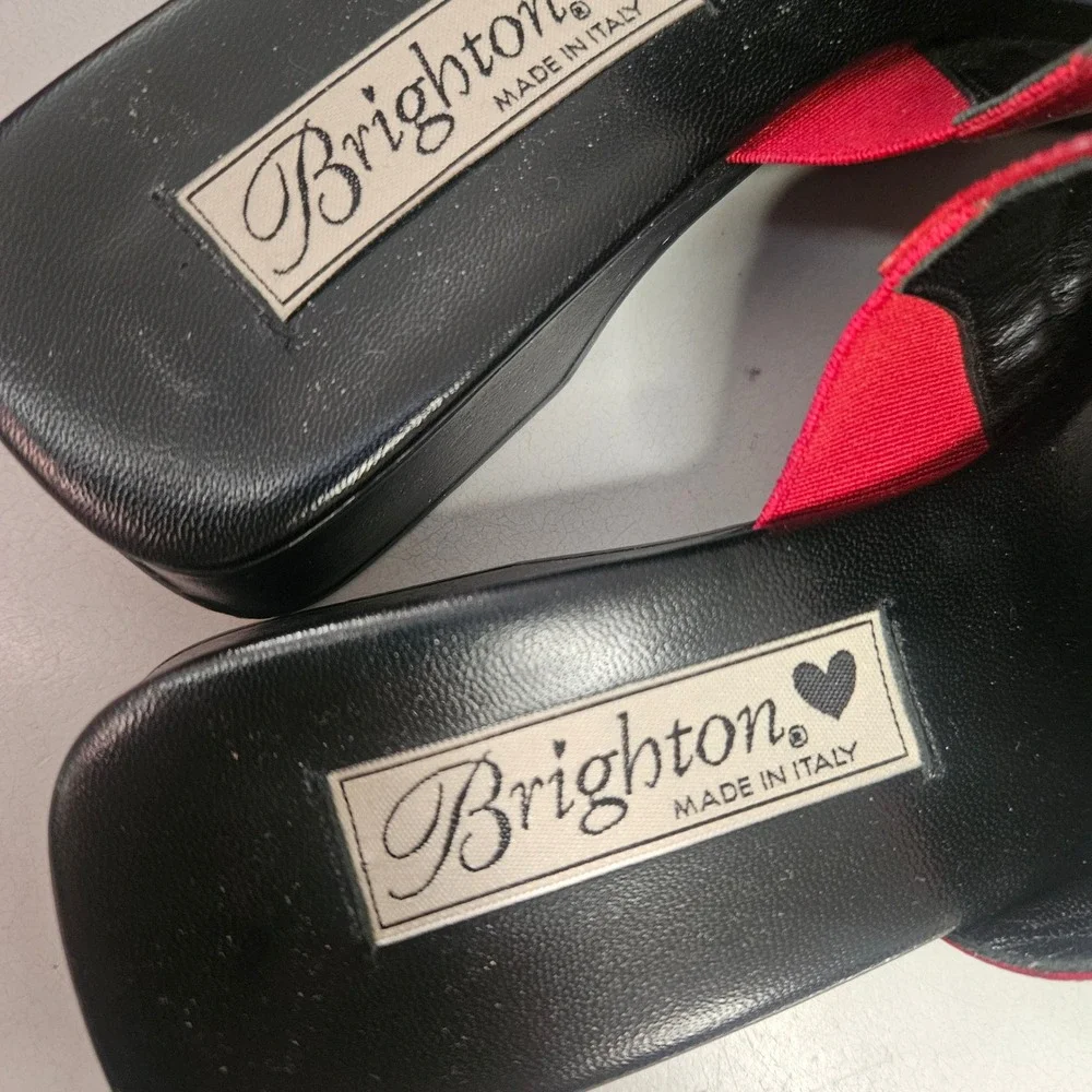 Brighton Beth Red Leather Slide Sandals Croc Embossed Buckle Mules Made Italy 7M